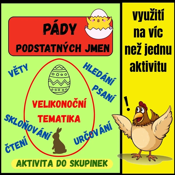 PÁDY PODSTATNÝCH JMEN - VELIKONOČNÍ TEMATIKA - SKUPINKOVÉ I INDIVIDUÁLNÍ PRÁCE