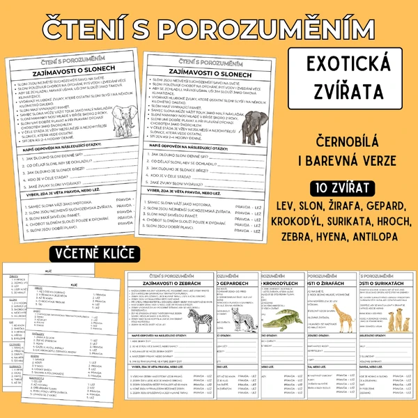 Čtení s porozuměním - EXOTICKÁ ZVÍŘATA