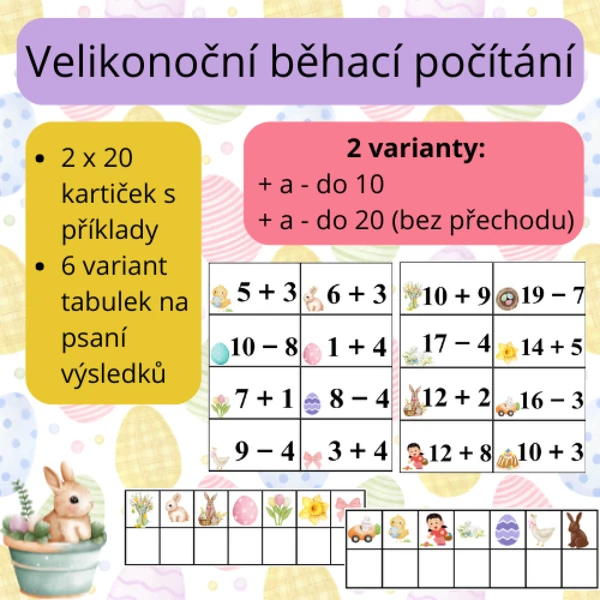 Velikonoční běhací počítání (+ a - do 10, + a - do 20 bez přechodu)