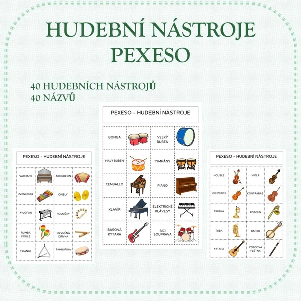 HUDEBNÍ NÁSTROJE - PEXESO - OBTÍŽNĚJŠÍ VERZE