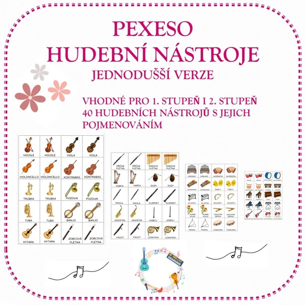 HUDEBNÍ NÁSTROJE - PEXESO - JEDNODUŠŠÍ VERZE