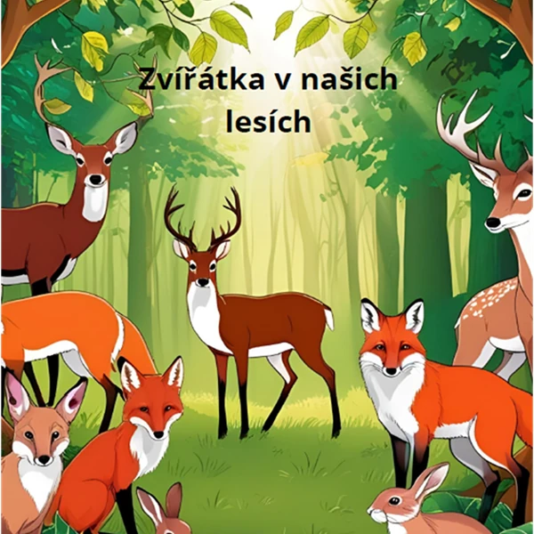 Zvířata v našich lesích - liška, medvěd, jelen.