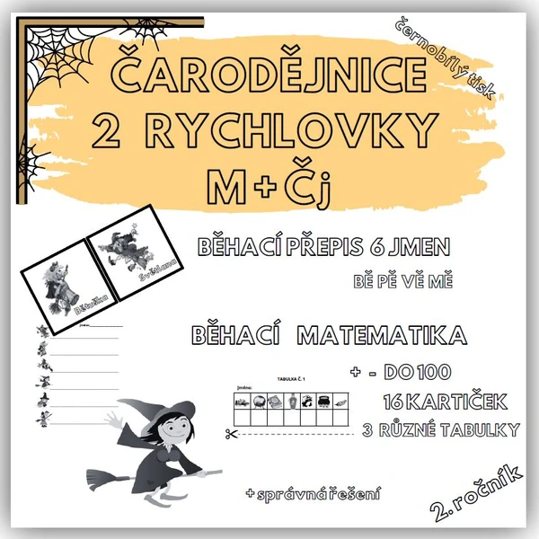 Čarodějnice - 2 rychlovky ČJ a M - černobílý tisk 