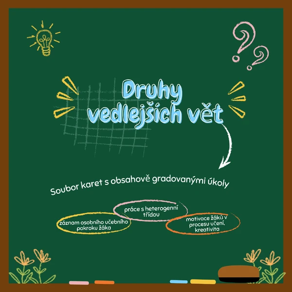 Druhy vedlejších vět - soubor karet s obsahově gradovanými úkoly
