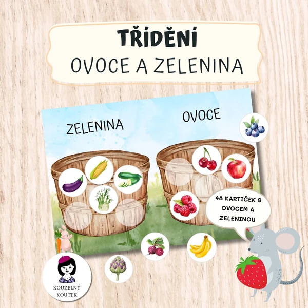Ovoce a zelenina - třídění do košíků, skládačka, třídění ovoce a zeleniny