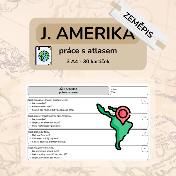 Jižní Amerika - práce s atlasem
