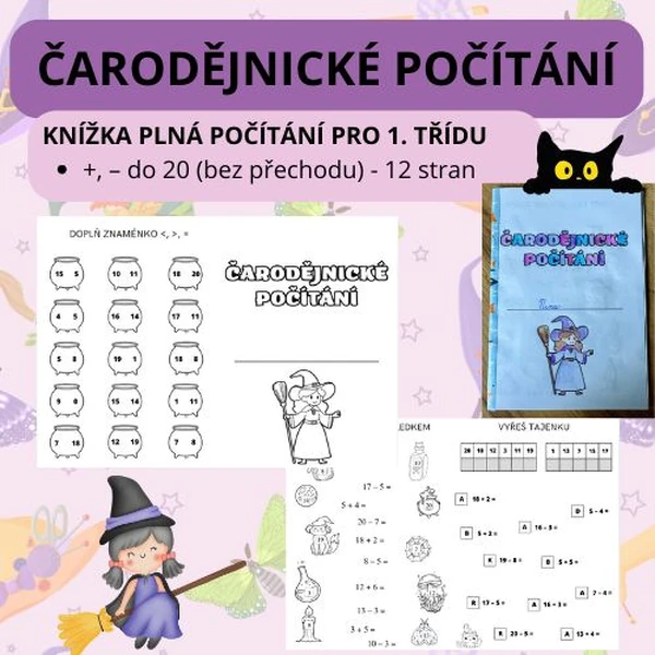 Čarodějnické počítání (knížka příkladů: +, – do 20 bez přech.)