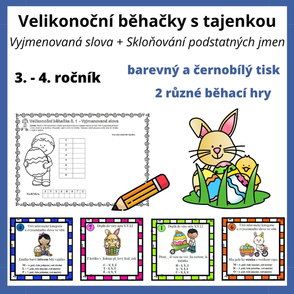Velikonoční běhačky s tajenkou: Vyjmenovaná slova + Skloňování podstatných jmen