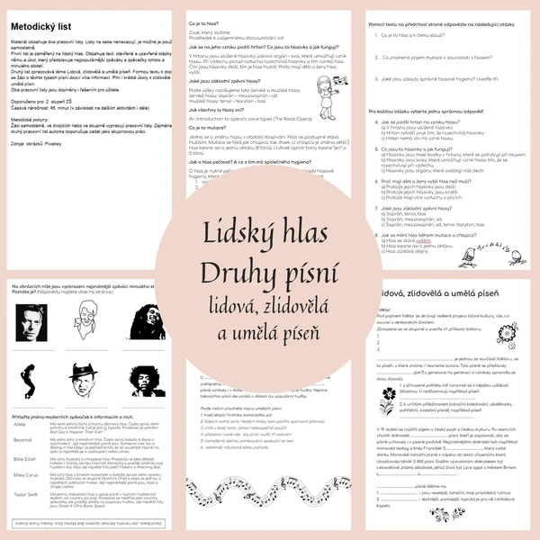 Lidský hlas a druhy písní (lidová, zlidovělá, umělá)