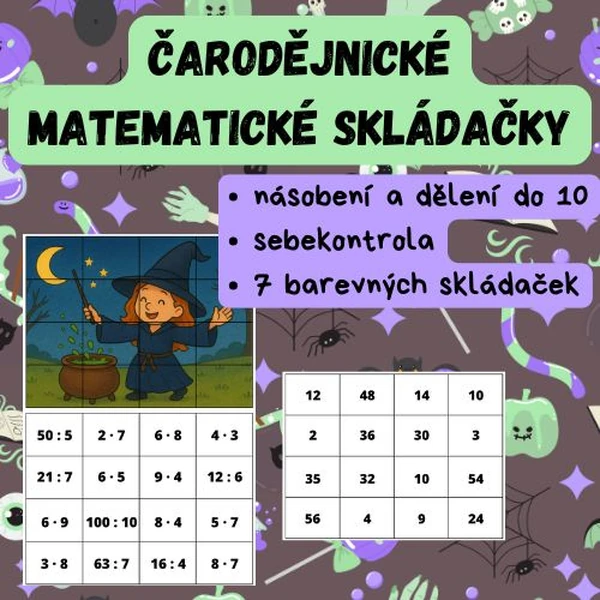 Čarodějnické matematické skládačky - malá násobilka
