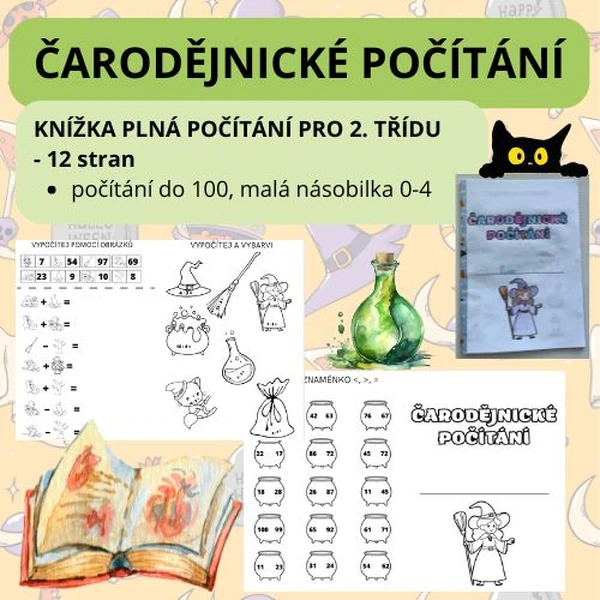 Čarodějnické počítání (knížka příkladů: počítání do 100, násobilka 0-4)
