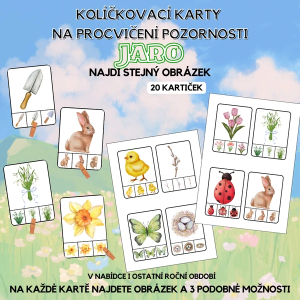 Kolíčkování Jaro - procvičení pozornosti/najdi stejný obrázek