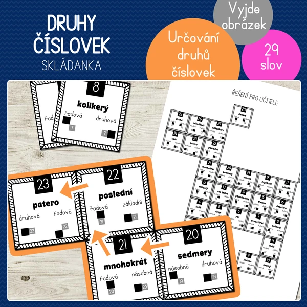 Druhy číslovek - skládanka