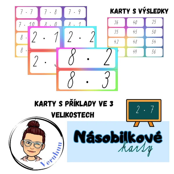 Násobilkové karty - barevné, 3 velikosti