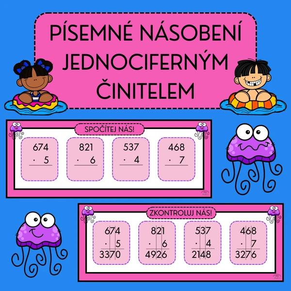 PÍSEMNÉ NÁSOBENÍ JEDNOCIFERNÝM ČINITELEM - kartičky
