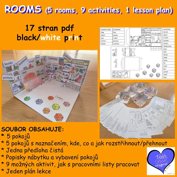 ROOMS - 5 rooms, 9 activities, 1 lesson plan (Popis pokojů do hodin AJ)