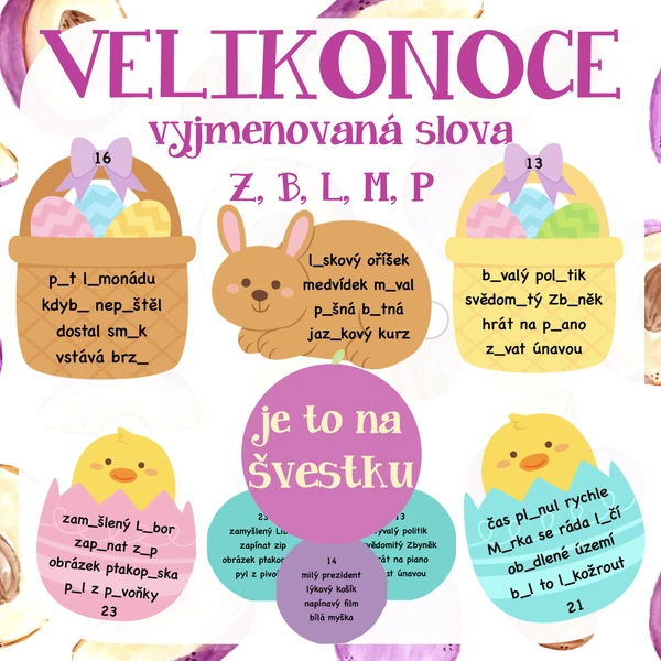 Velikonoce - vyjmenovaná slova po Z, B, L, M, P