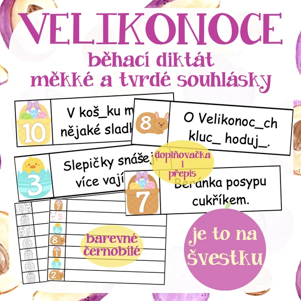 Velikonoce - běhací diktát - měkké a tvrdé souhlásky