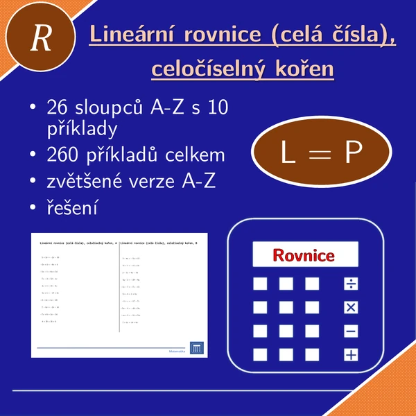 Lineární rovnice (celá čísla), celočíselný kořen | matematika, algebra | 26 sloupců