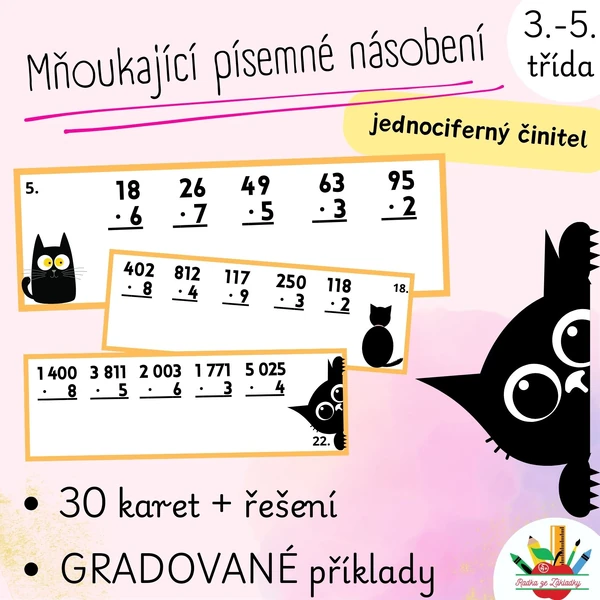 Mňoukající písemné násobení - jednociferným činitelem