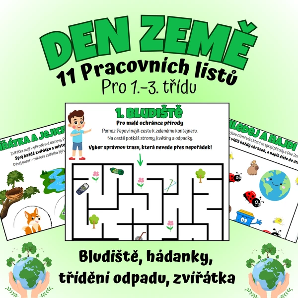 🌍 Den Země – sada 11 pracovních listů pro 1.–3. třídu🌍 