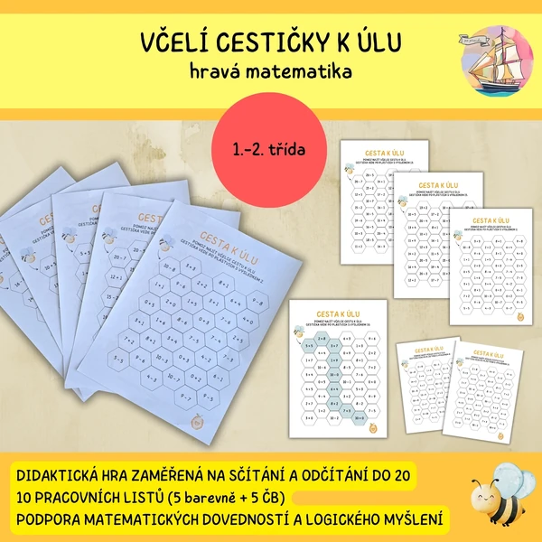Včelí cestičky k úlu - sčítání a odčítání do 10, do 20