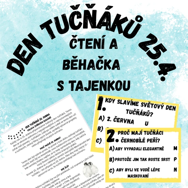Den tučňáků 25. 4. - čtení a běhačka s tajenkou
