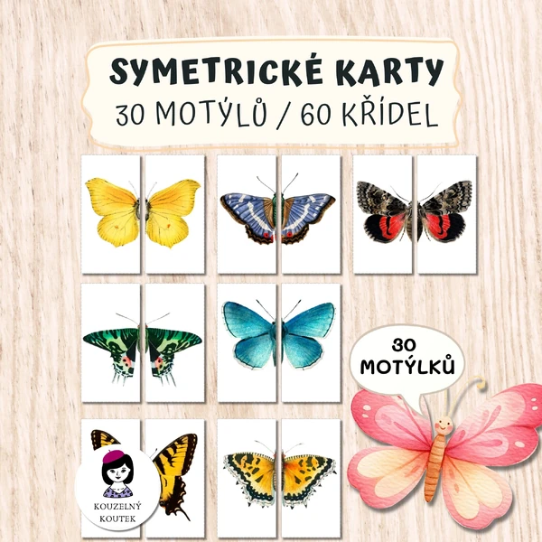 Skládačka s motýly, Puzzle s motýly, symetrické karty
