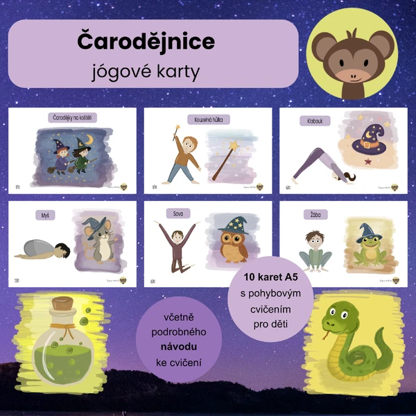 Čarodějnice - jógové kartičky 