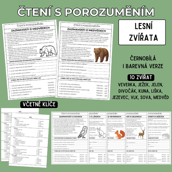 Čtení s porozuměním - LESNÍ ZVÍŘATA