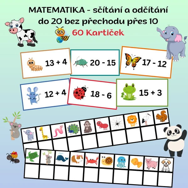 Matematické běhací kartičky - sčítání a odčítání do 20 bez přechodu přes 10