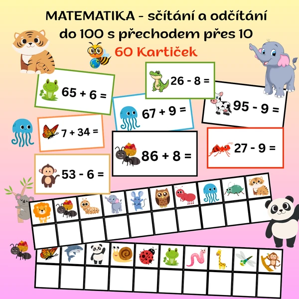 Matematické běhací kartičky - sčítání a odčítání do 100