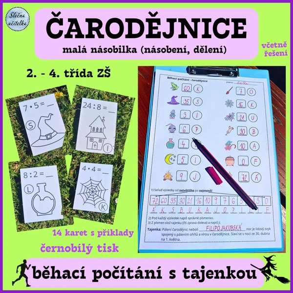 BĚHACÍ POČÍTÁNÍ S TAJENKOU - ČARODĚJNICE (malá násobilka)