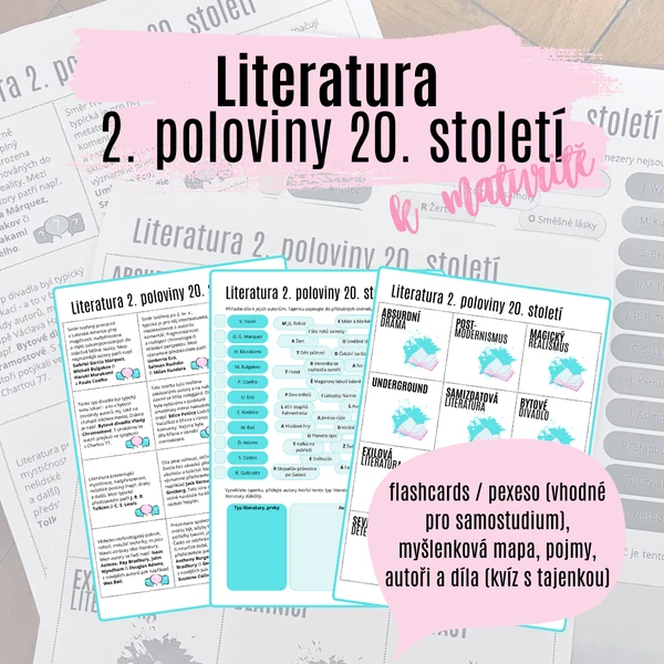 Literatura 2. poloviny 20. století (maturita - kvíz, opakovací karty, pojmy...)