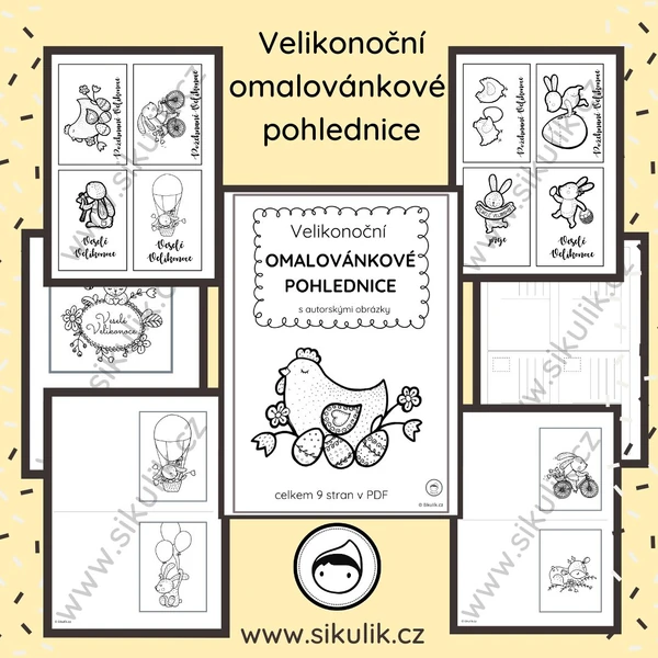 VELIKONOČNÍ omalovánkové pohlednice
