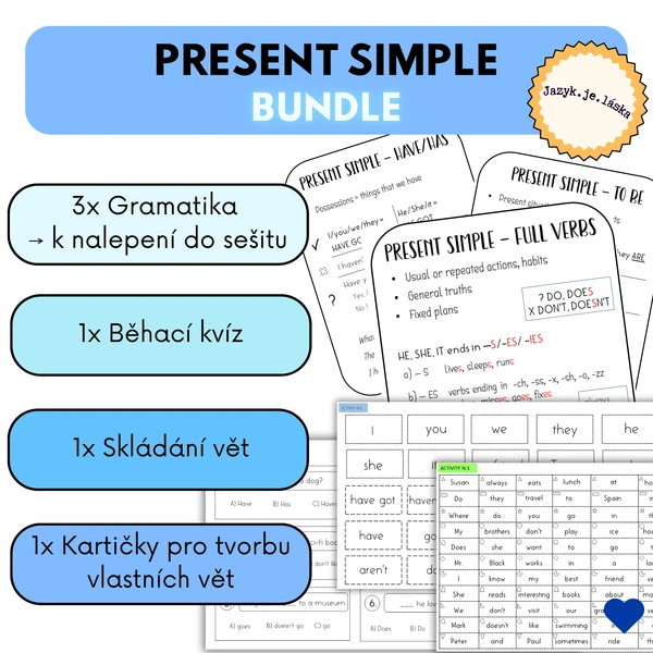 Present simple - balíček gramatiky a aktivit
