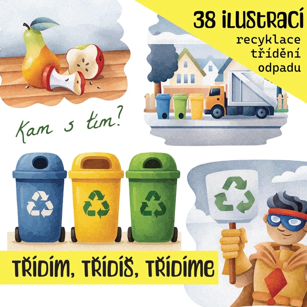 Recyklace a třídění - set ilustrací