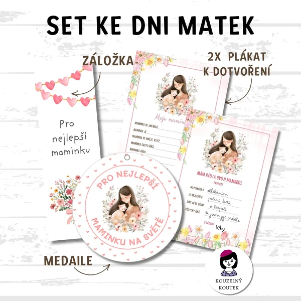 Set ke dni matek záložka medaile plakát