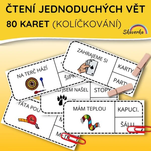 Čtení jednoduchých vět (kolíčkování)