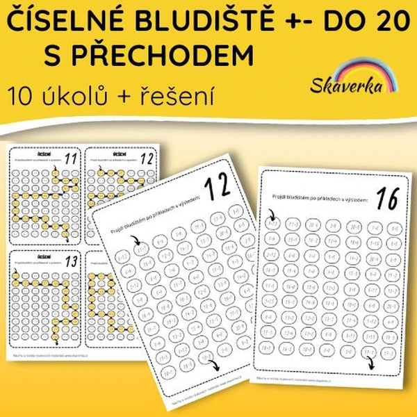 Číselné bludiště – Sčítání a odčítání do 20 s přechodem přes desítku