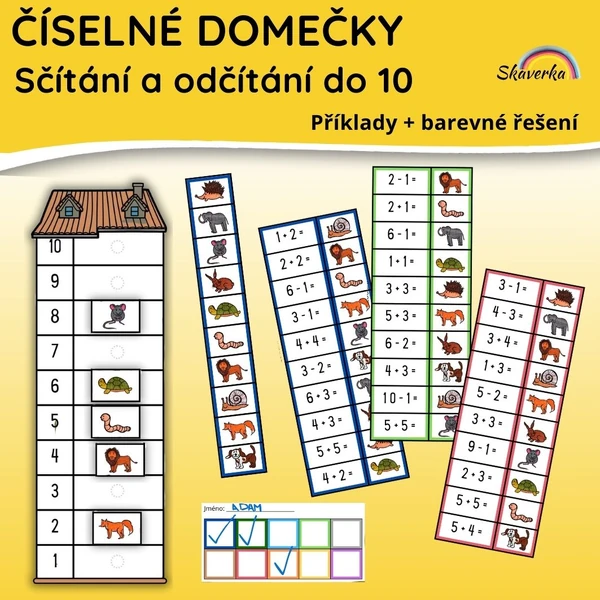 ČÍSELNÉ DOMEČKY - SČÍTÁNÍ A ODČÍTÁNÍ DO 10