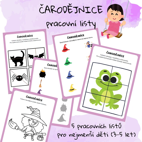Čarodějnice - pracovní listy pro nejmenší (3-5 let)