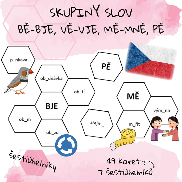 Skupiny BĚ-BJE, VĚ-VJE, MĚ-MNĚ, PĚ - šestiúhelníky