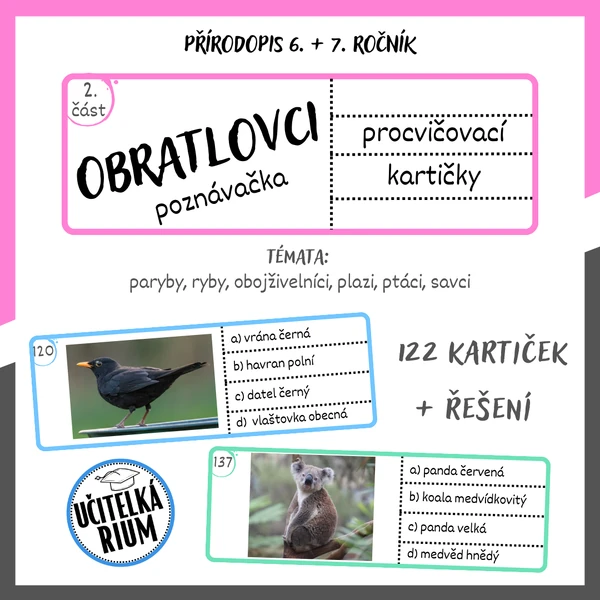 Přírodopis - 6. a 7. ročník - obratlovci - poznávačka