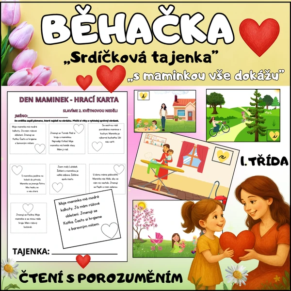 ❤️BĚHAČKA - „Srdíčková tajenka” den maminek - čtení s porozuměním❤️