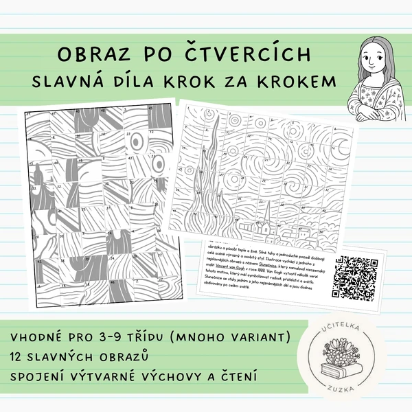 Obraz po čtvercích – slavná díla krok za krokem