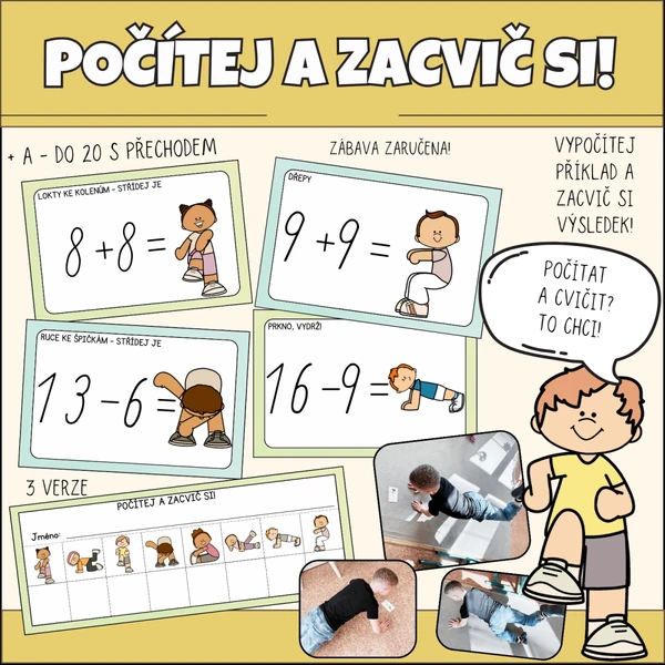 Počítej a zacvič si! - Sčítání a odčítání do 20 s přechodem