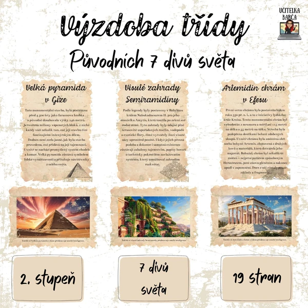 Původních 7 divů světa – rozšiřující materiál pro "Výzdoba třídy - cestování"