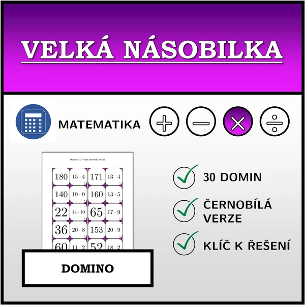 Domino - Velká násobilka do 20 | matematika