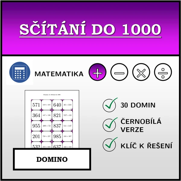 Domino - Sčítání do 1000 | matematika
